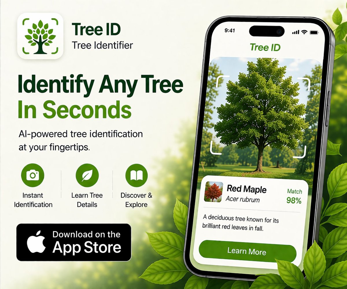 Free tree identification app showing AI identifying a Red Maple