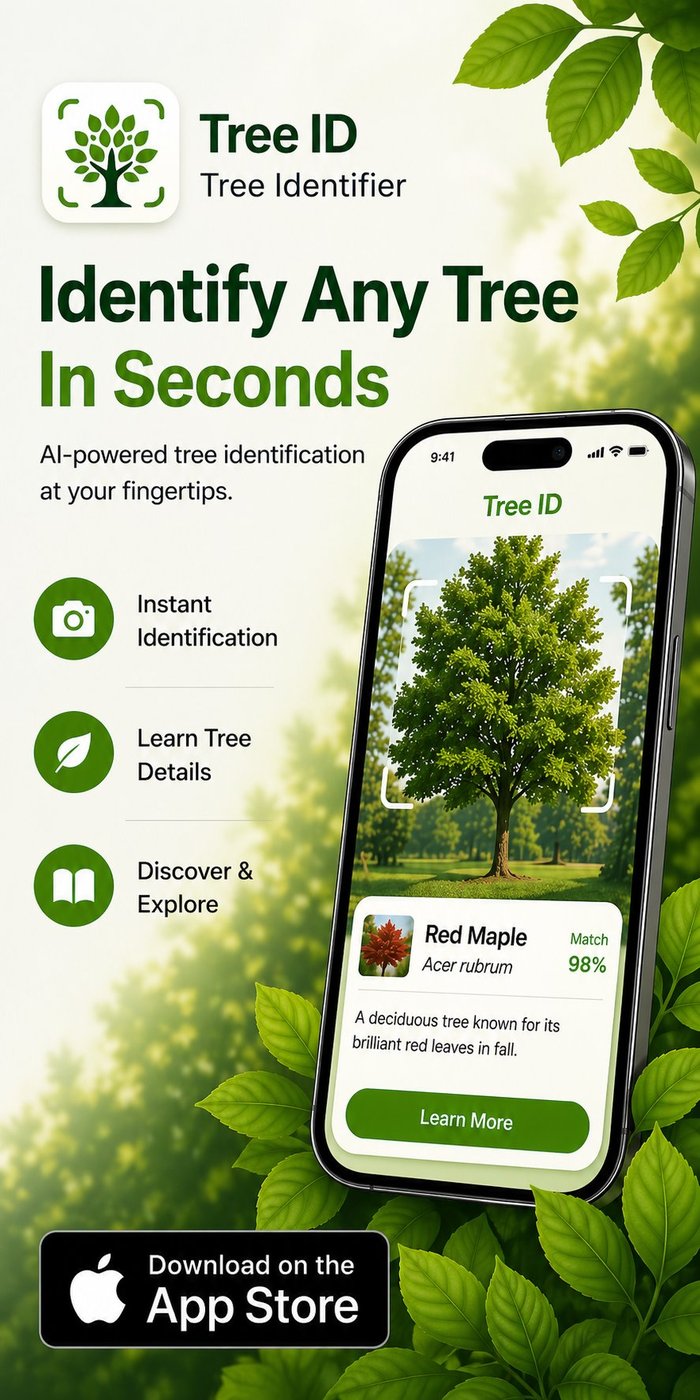 iPhone showing Tree Identifier app identifying a Red Maple with 98% match