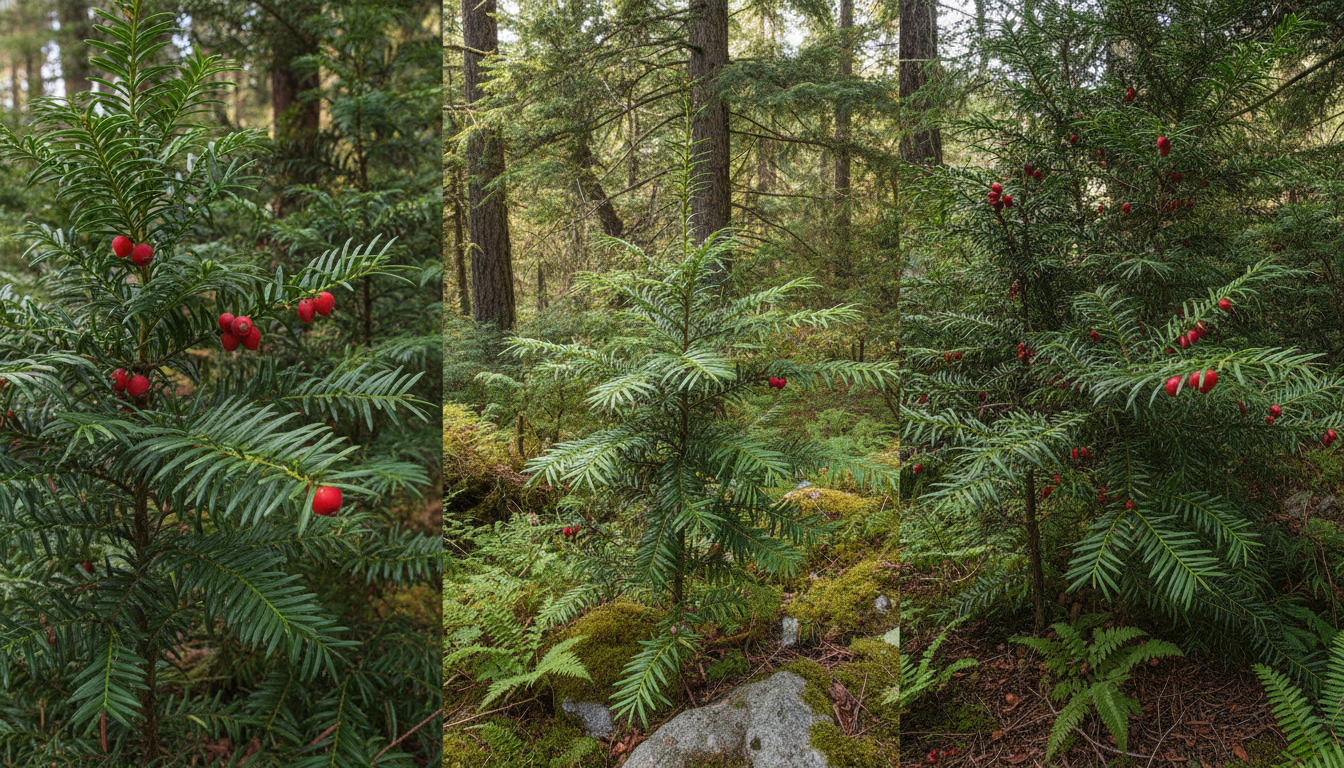Yew tree identification — flat evergreen needles and red arils
